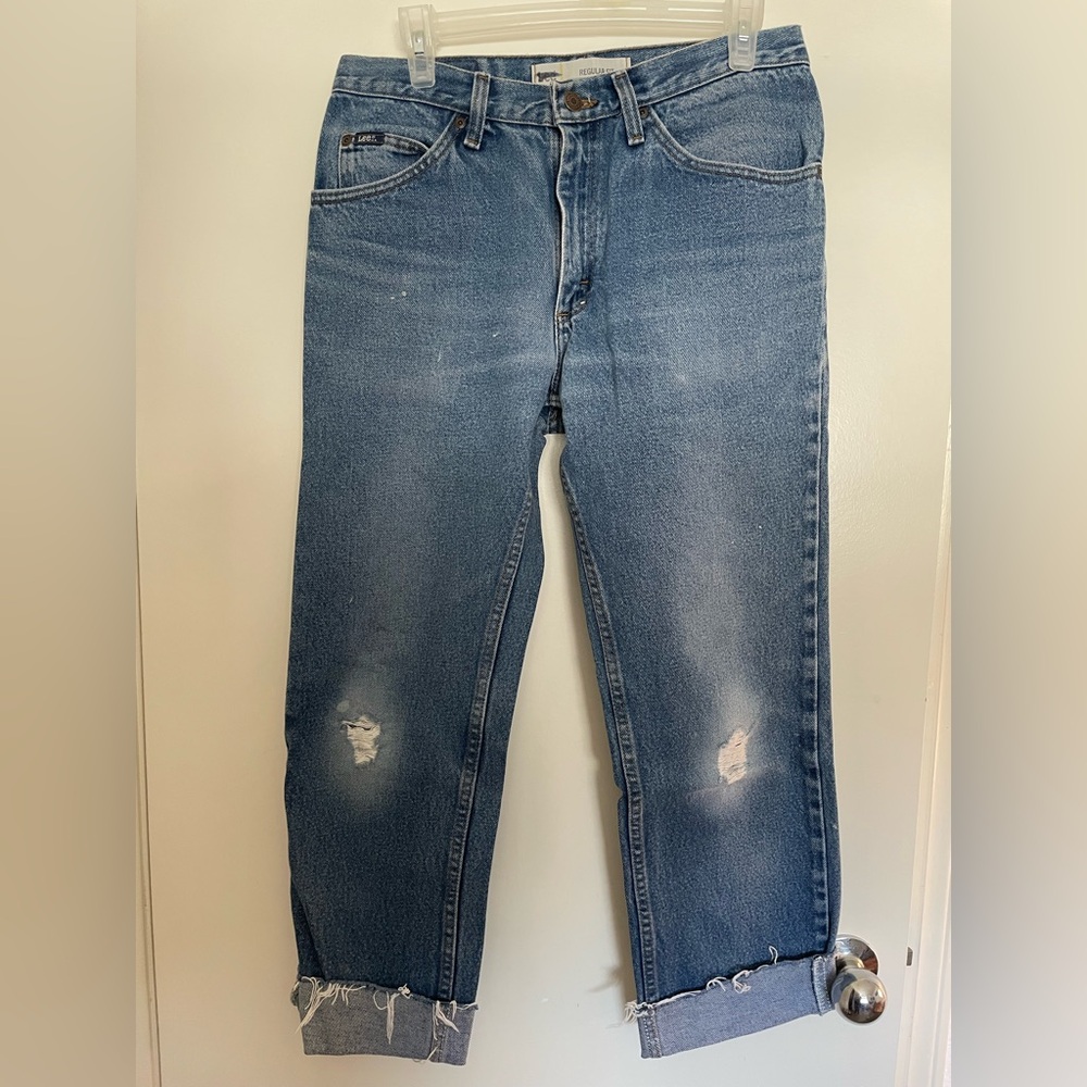 Vintage Lee Women's Blue Distressed Jeans 32x30